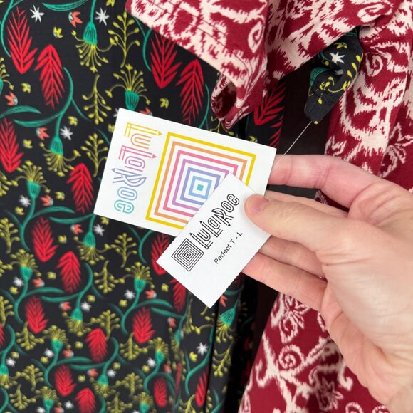 LulaRoe Womens Perfect T Shirt LOT of 2 Size L Floral Geo Print Black Red NEW - Picture 5 of 14